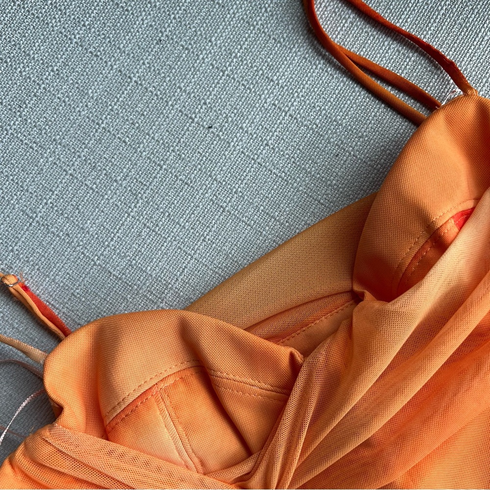 🧡💛NWT ZARA DRAPED PRINTED TULLE DRESS, SIZE L - Picture 3 of 10